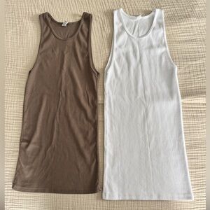 Lot of 2 - Los Angeles Apparel - Brown & White Ribbed Tank Tops - L/XL